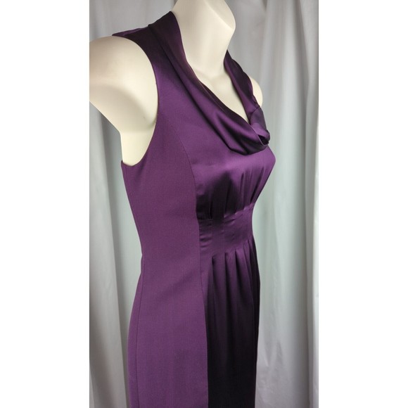 Elie Tahari Silk Wool Color block Purple Sheath Dress Cowl Neck Sleeveless XS 0 - Picture 2 of 6